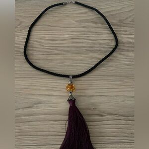 New Beautiful Necklace With Real Amber Center Piece With Silver Accents.